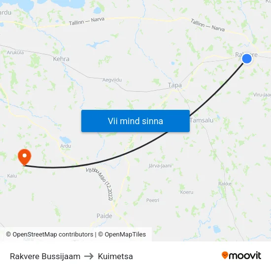 Rakvere Bussijaam to Kuimetsa map