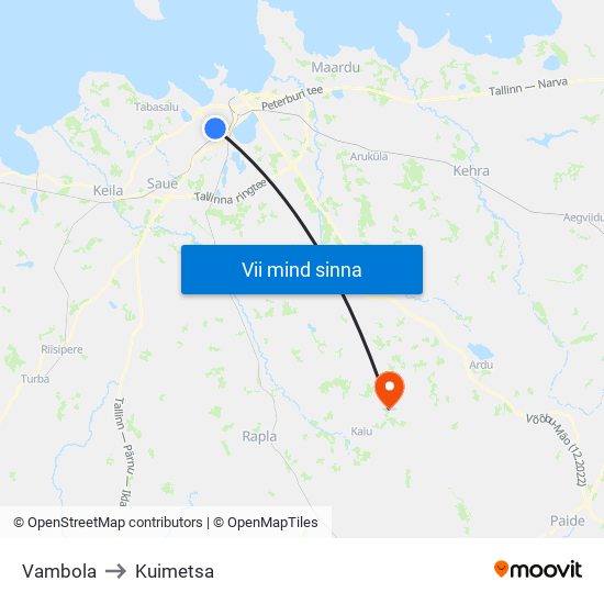 Vambola to Kuimetsa map
