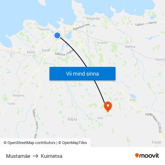 Mustamäe to Kuimetsa map