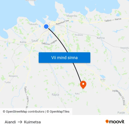 Aiandi to Kuimetsa map
