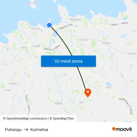 Puhangu to Kuimetsa map