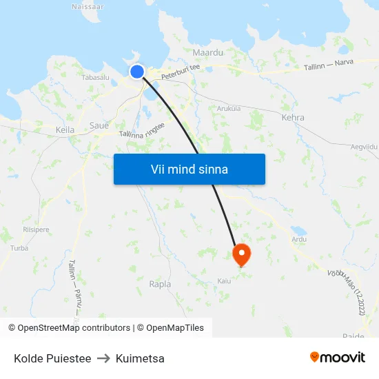 Kolde Puiestee to Kuimetsa map