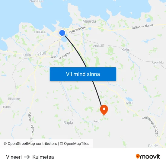 Vineeri to Kuimetsa map