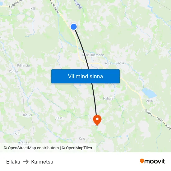 Ellaku to Kuimetsa map