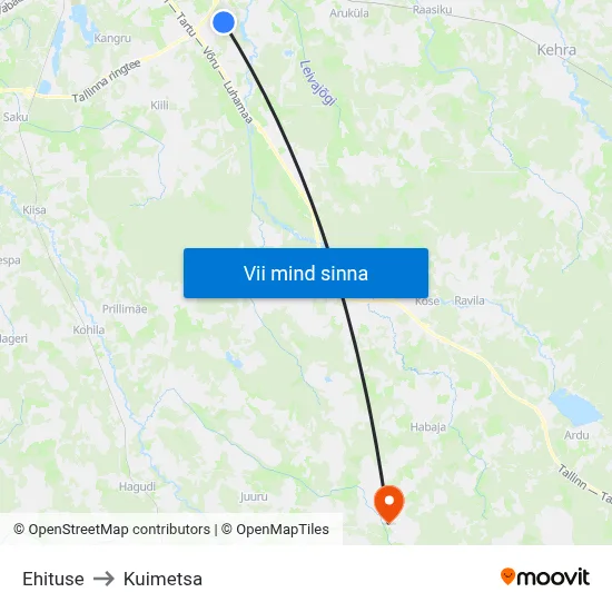 Ehituse to Kuimetsa map