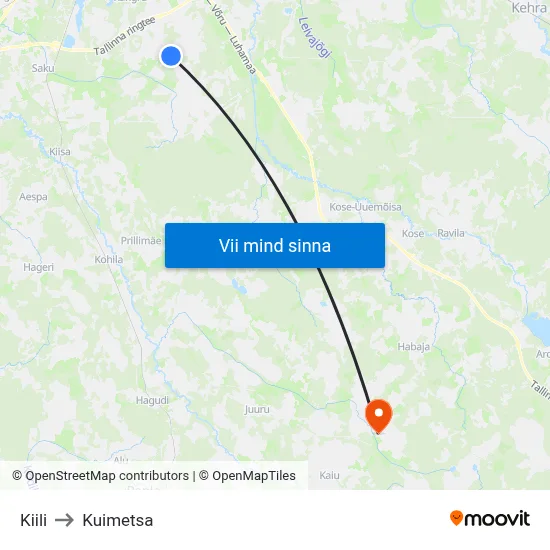 Kiili to Kuimetsa map