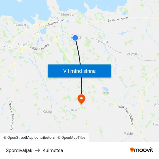 Spordiväljak to Kuimetsa map