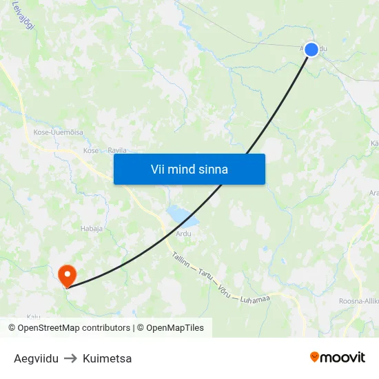 Aegviidu to Kuimetsa map