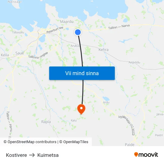Kostivere to Kuimetsa map