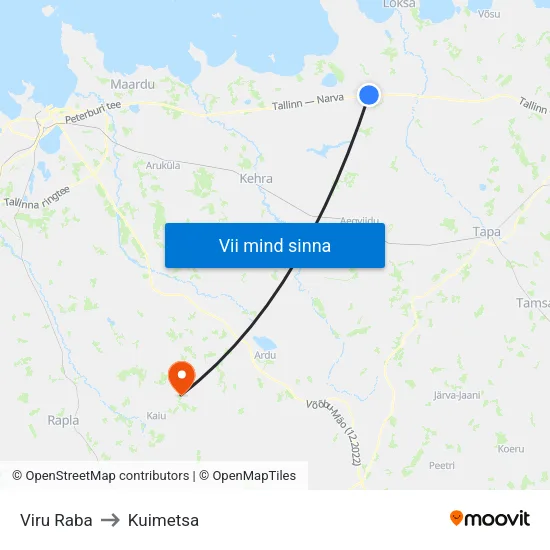 Viru Raba to Kuimetsa map