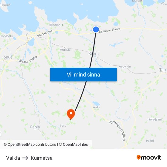 Valkla to Kuimetsa map