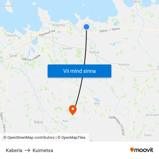 Kaberla to Kuimetsa map