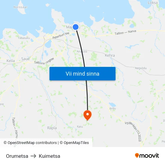 Orumetsa to Kuimetsa map