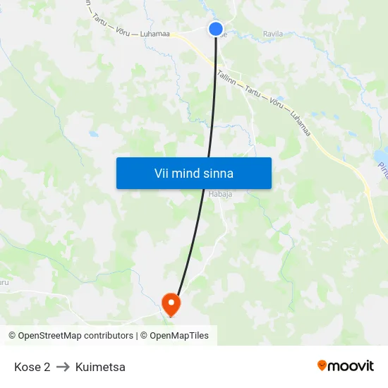Kose 2 to Kuimetsa map