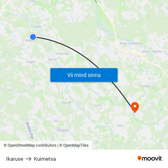 Ikaruse to Kuimetsa map