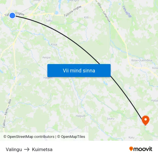 Valingu to Kuimetsa map