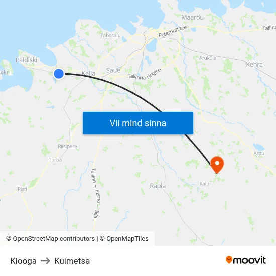 Klooga to Kuimetsa map