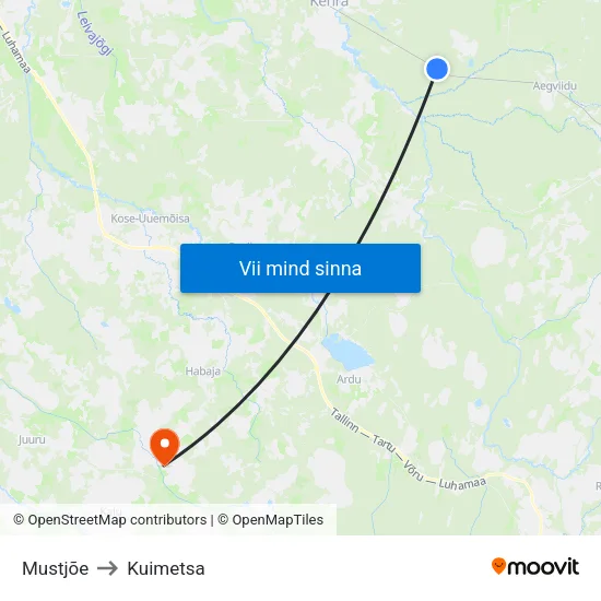 Mustjõe to Kuimetsa map