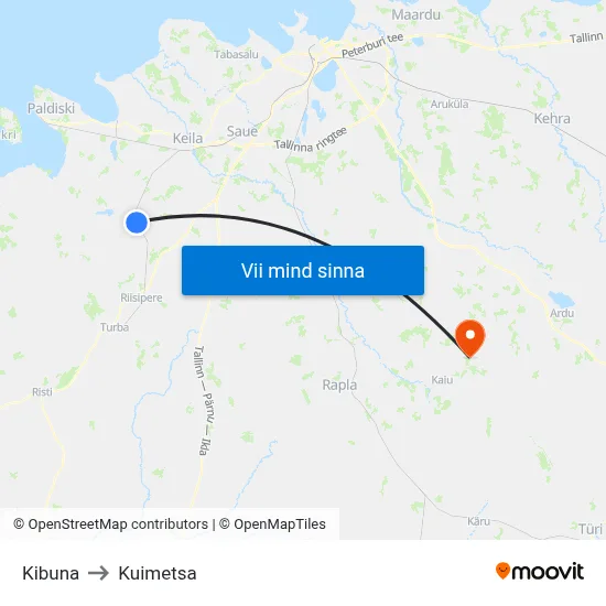 Kibuna to Kuimetsa map