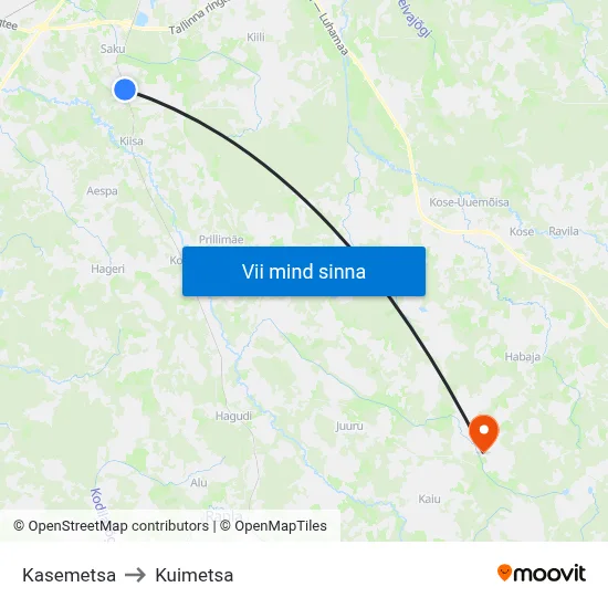 Kasemetsa to Kuimetsa map