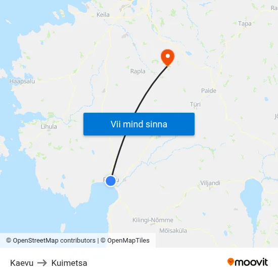 Kaevu to Kuimetsa map