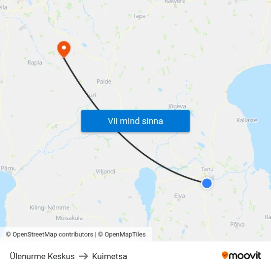 Ülenurme Keskus to Kuimetsa map