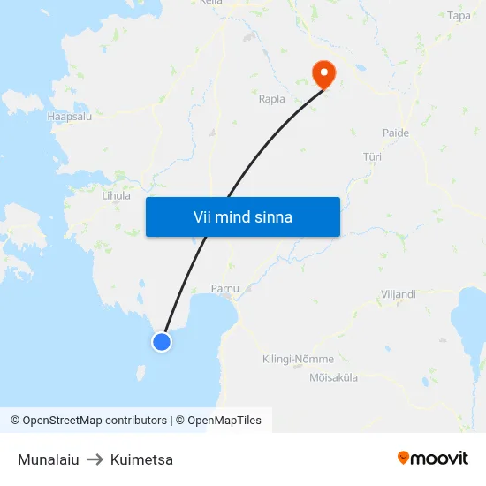 Munalaiu to Kuimetsa map