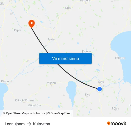 Lennujaam to Kuimetsa map