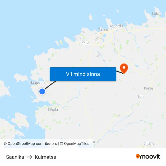 Saanika to Kuimetsa map