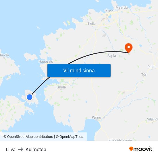 Liiva to Kuimetsa map