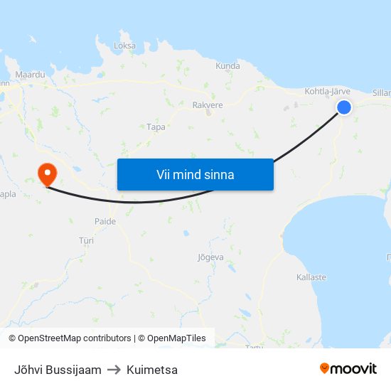 Jõhvi Bussijaam to Kuimetsa map