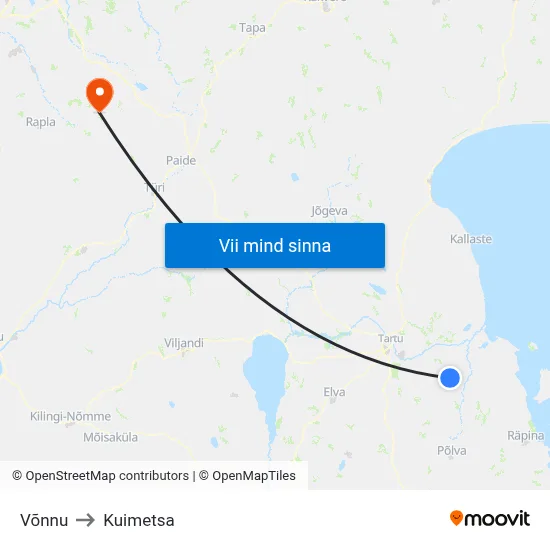 Võnnu to Kuimetsa map
