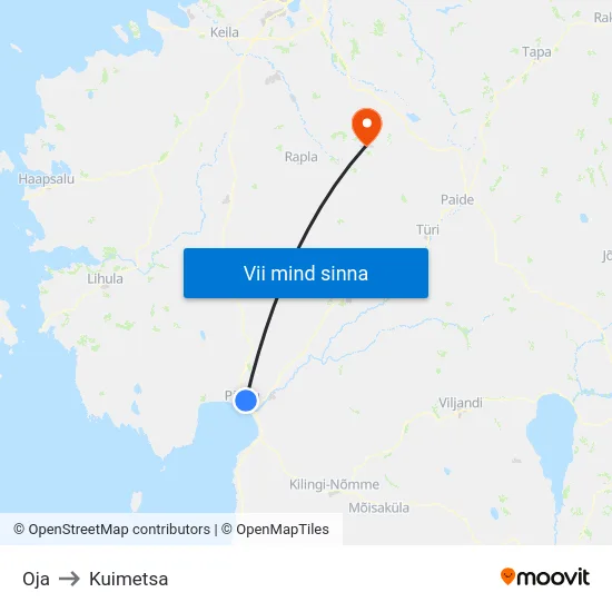 Oja to Kuimetsa map