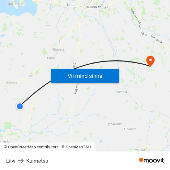 Liivi to Kuimetsa map