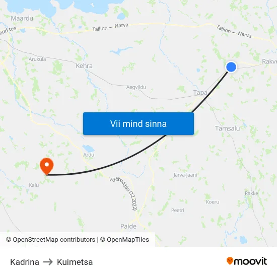 Kadrina to Kuimetsa map