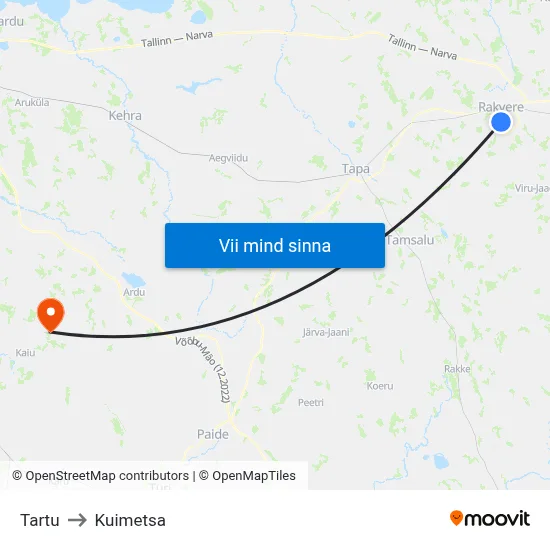 Tartu to Kuimetsa map