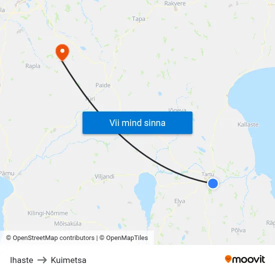 Ihaste to Kuimetsa map