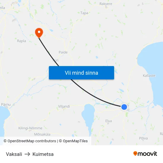 Vaksali to Kuimetsa map