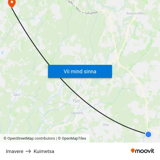 Imavere to Kuimetsa map