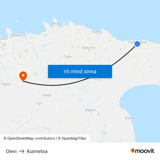 Olevi to Kuimetsa map