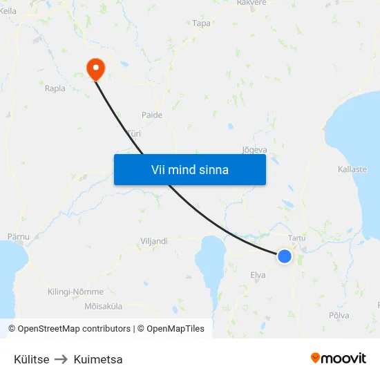 Külitse to Kuimetsa map