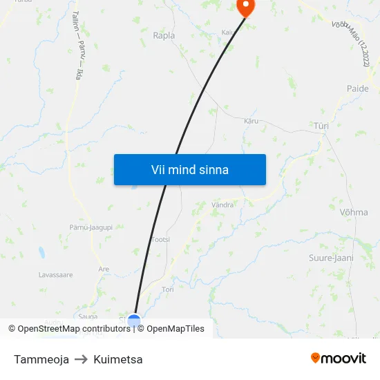 Tammeoja to Kuimetsa map