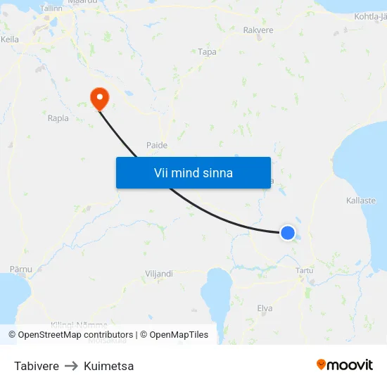 Tabivere to Kuimetsa map