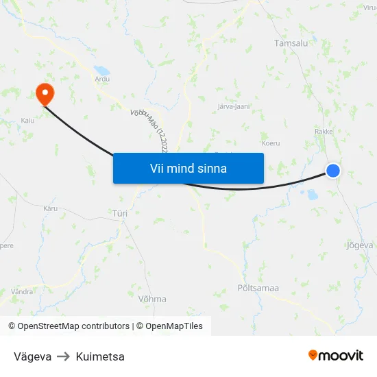 Vägeva to Kuimetsa map