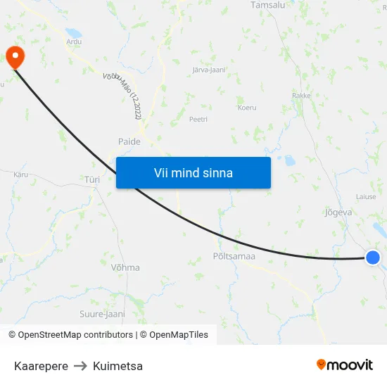 Kaarepere to Kuimetsa map
