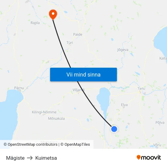 Mägiste to Kuimetsa map