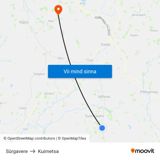 Sürgavere to Kuimetsa map