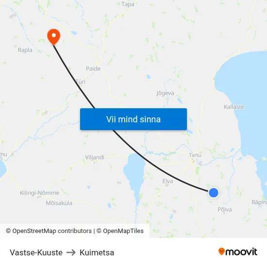 Vastse-Kuuste to Kuimetsa map