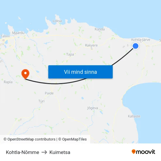 Kohtla-Nõmme to Kuimetsa map