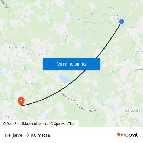 Nelijärve to Kuimetsa map